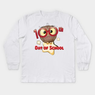 Owl 100th Day Of School 100 Days Smarter Gifts Kids Long Sleeve T-Shirt